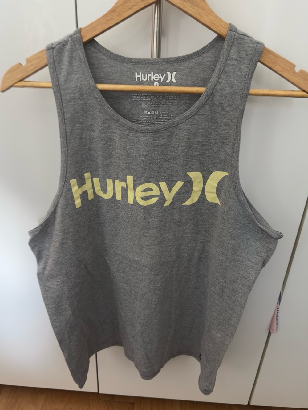 Hurley Men’s Gray Tank Top with Yellow Logo